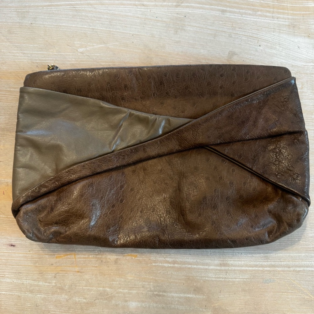 Vintage Halston Soft Brown Leather Fold-Over Clutch